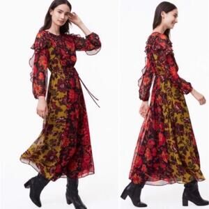 Ann Taylor Loft Prairie Maxi Dress Woodland Print Patchwork Fall Sz Small Boho